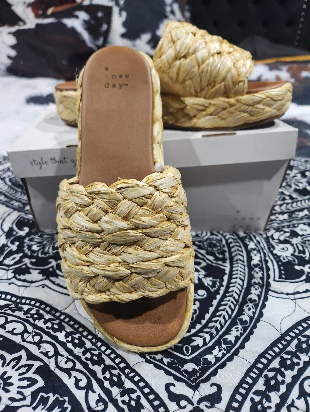 A New Day woven Raffia Platform Slide Sandals - Natural Straw
